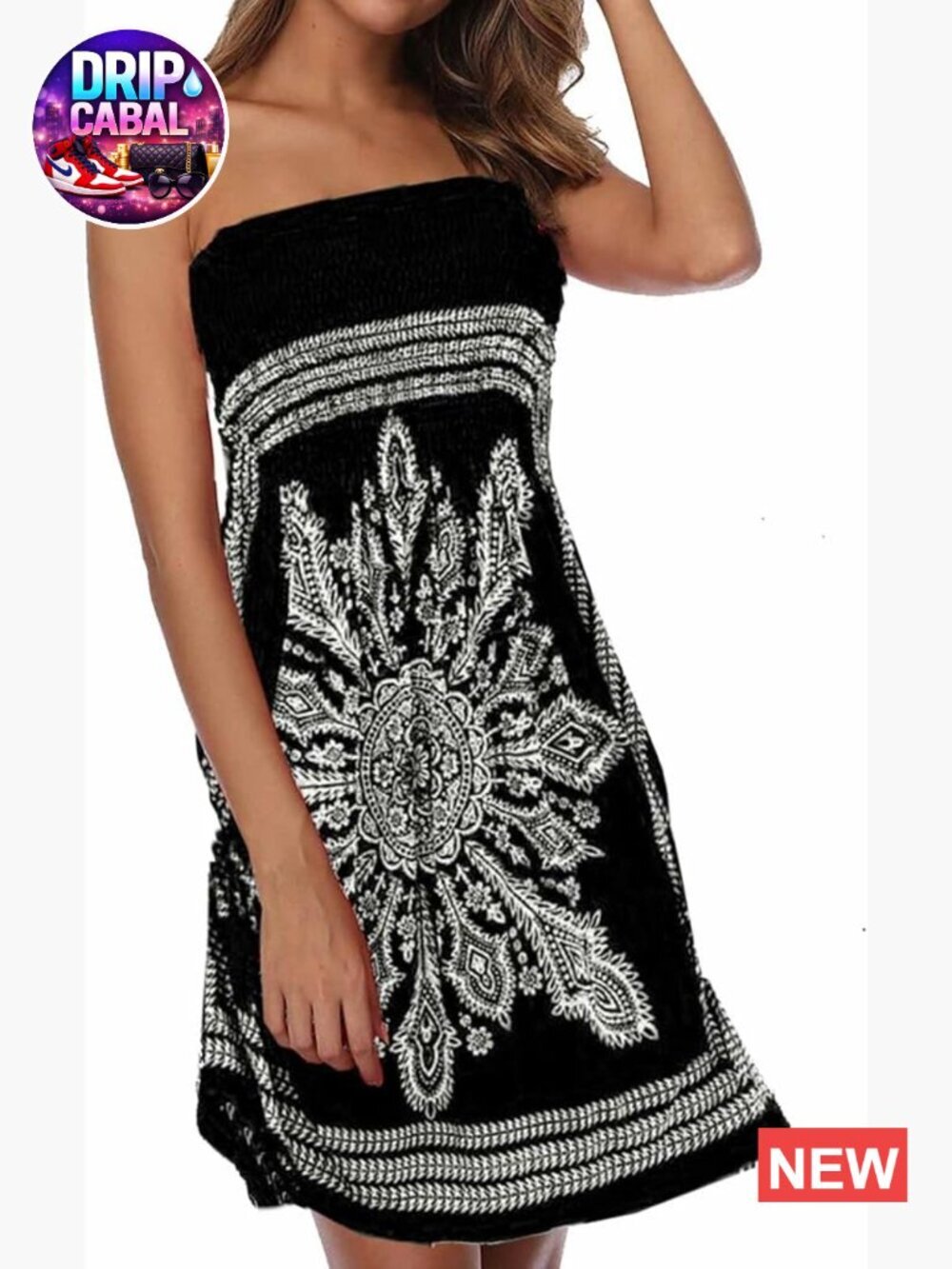 Polyester Strapless Summer Dress Bohemian Floral Print Casual Beach Coverup